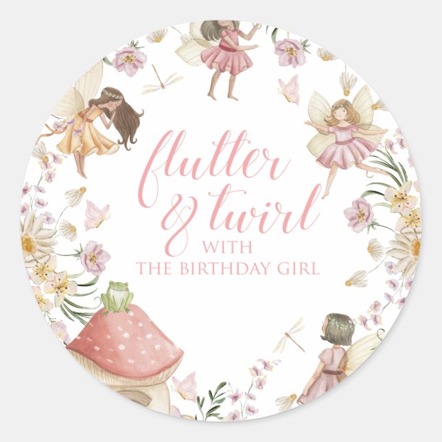 Fairy wildflower birthday classic round sticker (Front)