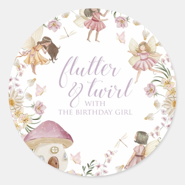 Fairy wildflower birthday classic round sticker (Front)