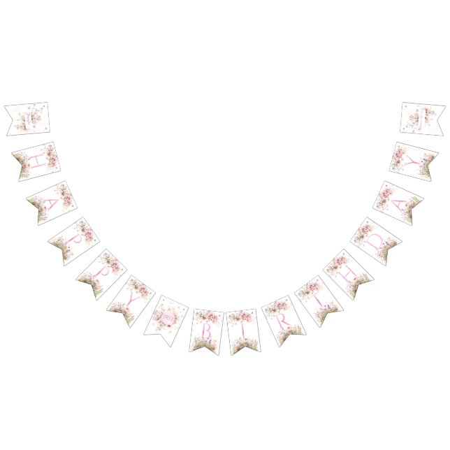 Fairy Wildflower Pink Birthday Invitation  Bunting (All)