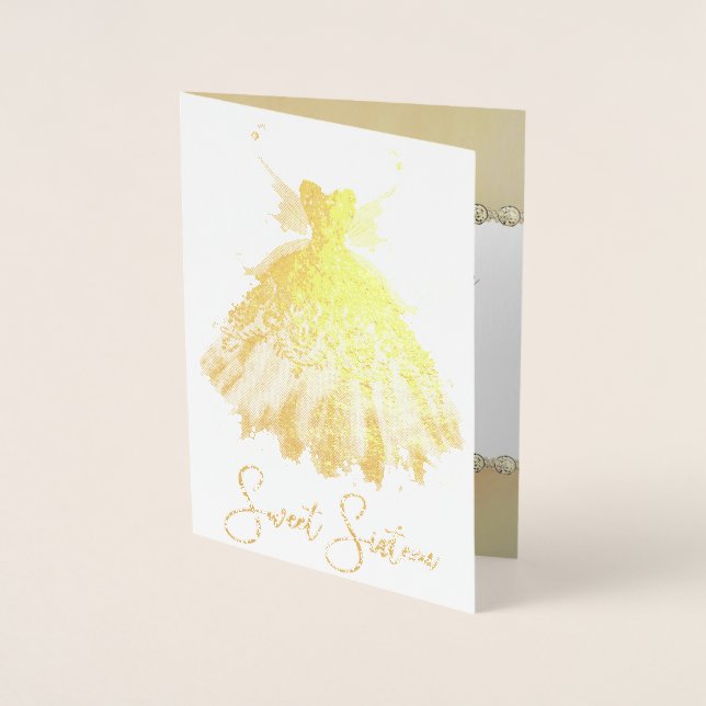 Fairy Wing Gown | Gorgeous Golden Fantasy Birthday Foil Card (Front)