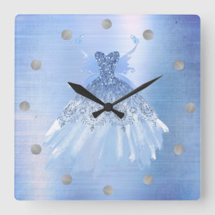 Fairy Wing Gown   Ice Blue Iridescent Frost Sheen Square Wall Clock