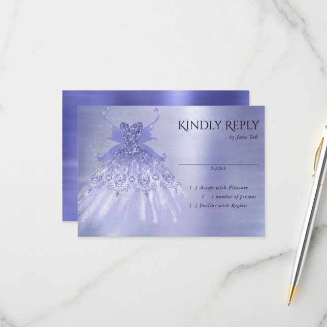 Fairy Wing Gown | Lavender Purple Iridescent Sheen RSVP Card (Front/Back In Situ)
