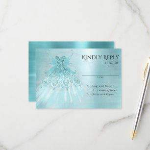 Fairy Wing Gown   Luxe Mint Green Pearl Aqua Sheen RSVP Card