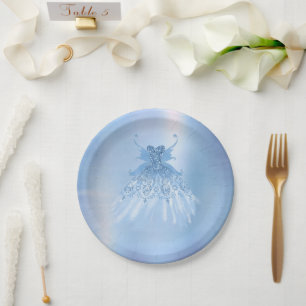 Fairy Wing Ice Gown   Frost Blue Iridescent Sheen Paper Plate