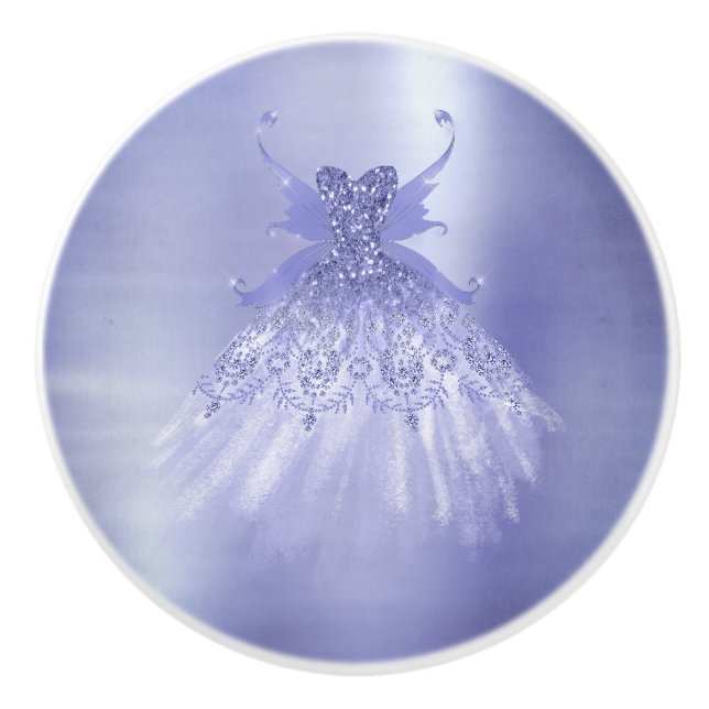 Fairy Wing Lavender Gown | Purple Iridescent Sheen Ceramic Knob (Front)