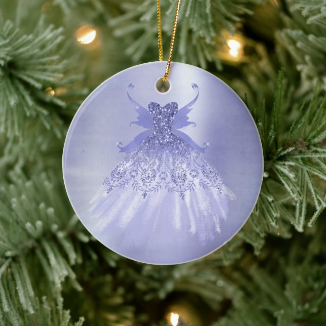Fairy Wing Lavender Gown | Purple Iridescent Sheen Ceramic Tree Decoration (Tree)
