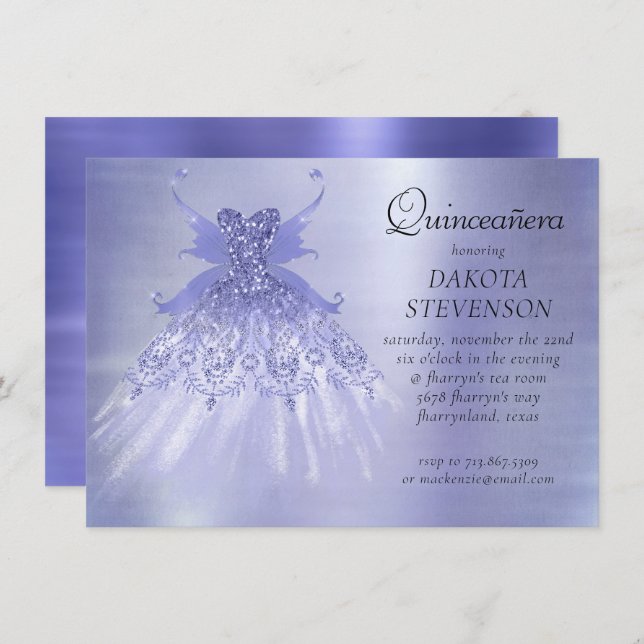 Fairy Wing Lavender Gown | Purple Iridescent Sheen Invitation (Front/Back)