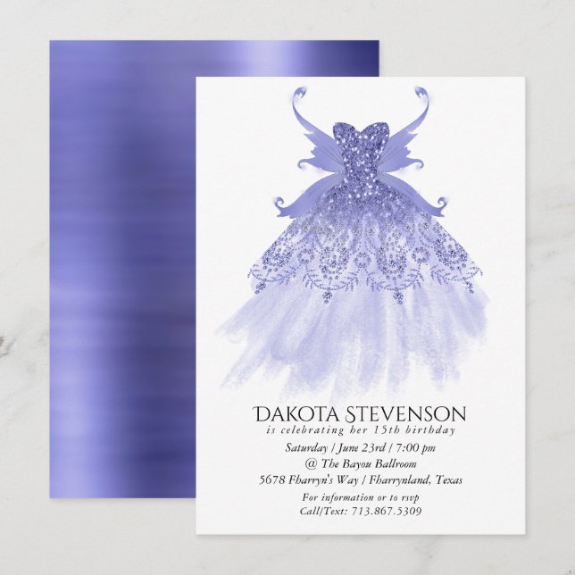 Fairy Wing Lavender Gown | Purple Iridescent Sheen Invitation (Front/Back)