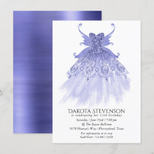 Fairy Wing Lavender Gown   Purple Iridescent Sheen Invitation