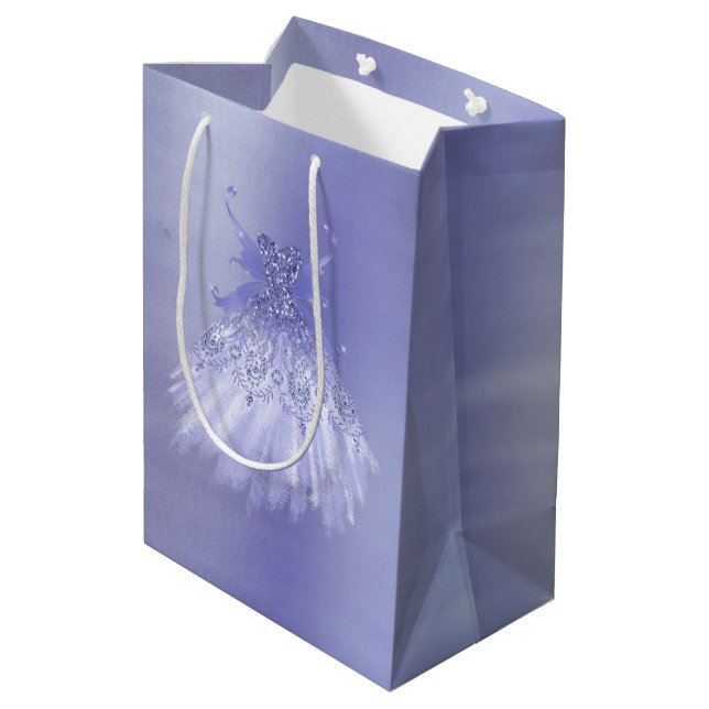 Fairy Wing Lavender Gown | Purple Iridescent Sheen Medium Gift Bag (Back Angled)