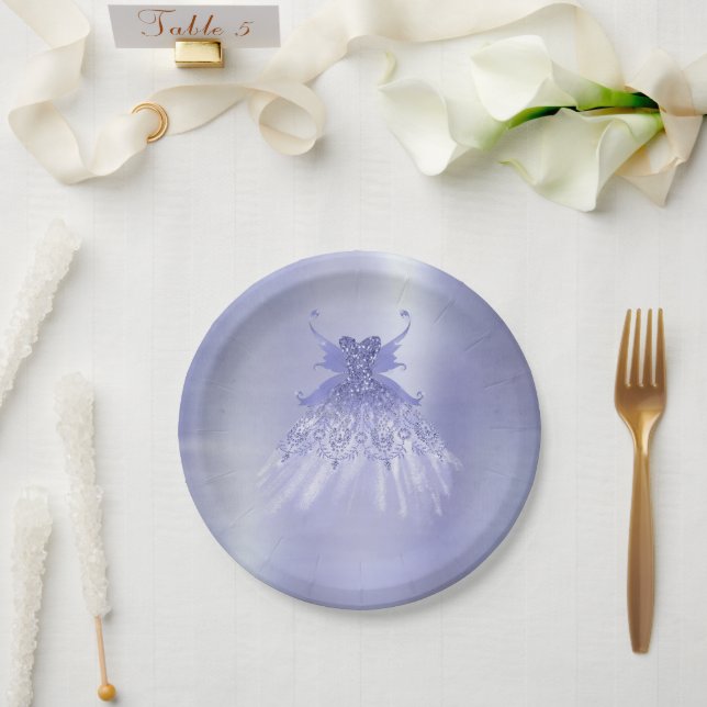 Fairy Wing Lavender Gown | Purple Iridescent Sheen Paper Plate (Wedding)