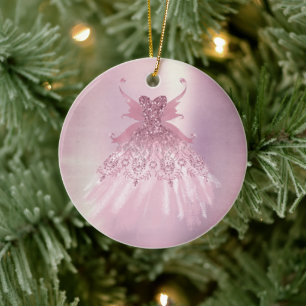 Fairy Wing Mauve Gown Luxurious Dusty Pink Sheen Ceramic Tree Decoration