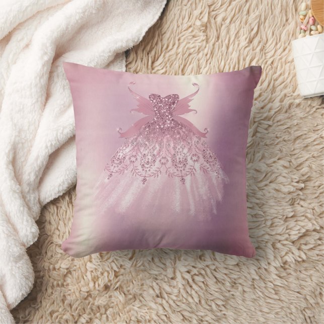 Fairy Wing Mauve Gown | Luxurious Dusty Pink Sheen Cushion (Blanket)