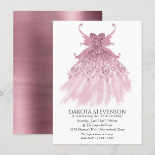 Fairy Wing Mauve Gown   Luxurious Dusty Pink Sheen Invitation