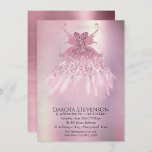 Fairy Wing Mauve Gown   Luxurious Dusty Pink Sheen Invitation