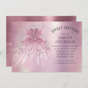 Fairy Wing Mauve Gown   Luxurious Dusty Pink Sheen Invitation