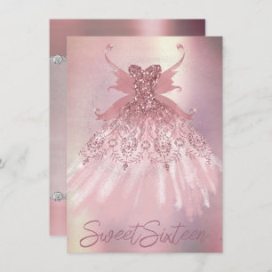 Fairy Wing Mauve Gown   Luxurious Dusty Pink Sheen Invitation