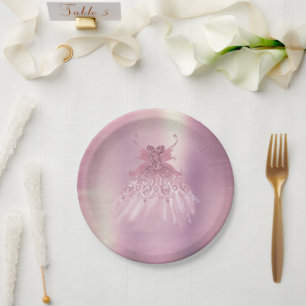 Fairy Wing Mauve Gown   Luxurious Dusty Pink Sheen Paper Plate