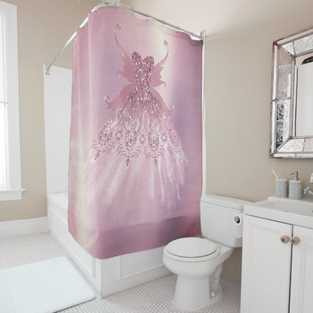 Fairy Wing Mauve Gown | Luxurious Dusty Pink Sheen Shower Curtain (In Situ)