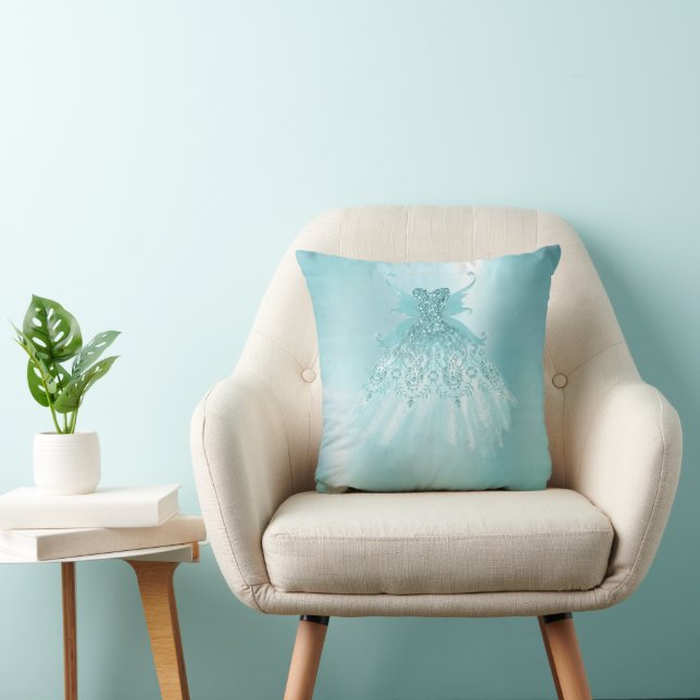 Fairy Wing Mint Gown | Luxe Pearl Green Aqua Sheen Cushion (Chair)