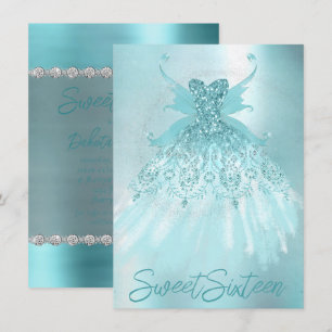 Fairy Wing Mint Gown   Luxe Pearl Green Aqua Sheen Invitation