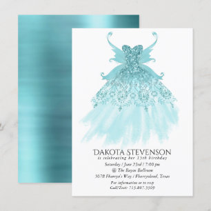 Fairy Wing Mint Gown   Luxe Pearl Green Aqua Sheen Invitation