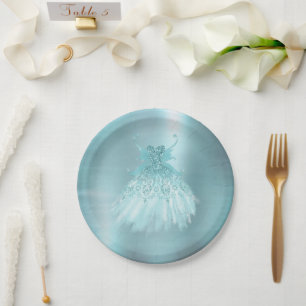 Fairy Wing Mint Gown   Luxe Pearl Green Aqua Sheen Paper Plate