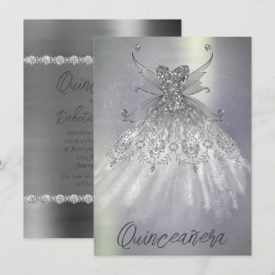 Fairy Wing Silver Gown   Platinum Foil Faux Sheen Invitation