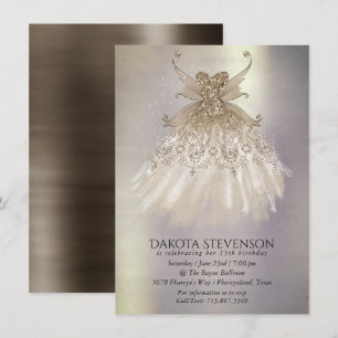 Fairy Wing Taupe Gown   Champagne Elegant Sheen Invitation