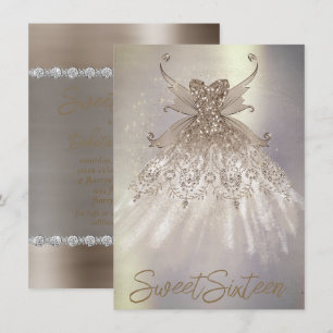Fairy Wing Taupe Gown   Champagne Elegant Sheen Invitation
