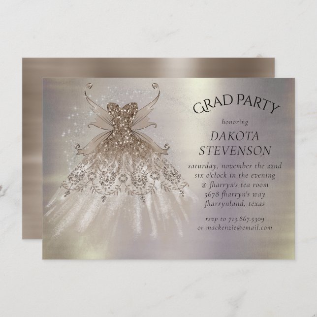Fairy Wing Taupe Gown | Champagne Elegant Sheen Invitation (Front/Back)