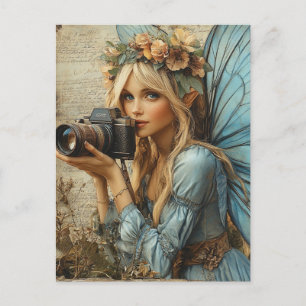 Fairy With a Camera Mixed Media Collage Postcard