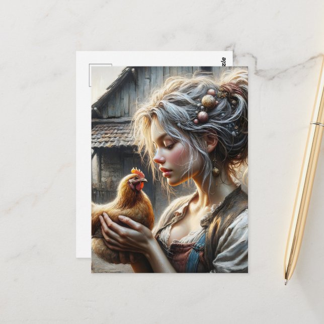 Fairy With a Hen Postcard (Front/Back In Situ)