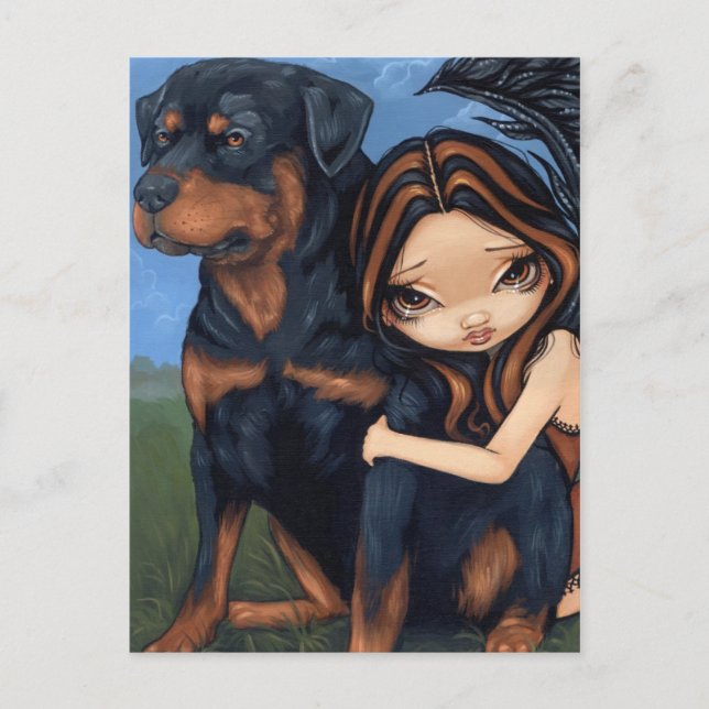 "Fairy with a Rottweiler" Postcard (Front)