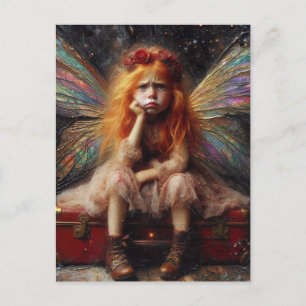Fairy With An Attitude Sits on Vintage Suitcase Postcard