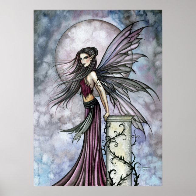 Fairy with Full Moon Fantasy Art Poster (Front)
