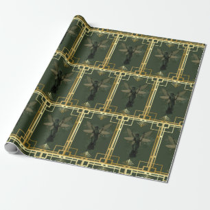 Fairy with Gold Wings with Art Deco Gold Frame Wrapping Paper