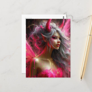 Fairy With Horns in a Bright Pink Dress Postcard