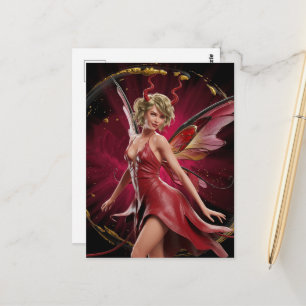 Fairy With Horns in a Red Dress Postcard
