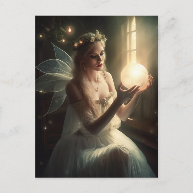 Fairy With Magical Glowing Orb Fantasy Art Postcard (Front)