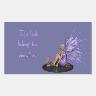 Fairy with mutli-colour purple wings Bookplate Rectangular Sticker