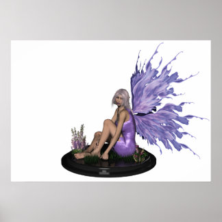 Fairy with mutli-colour purple wings Print - white