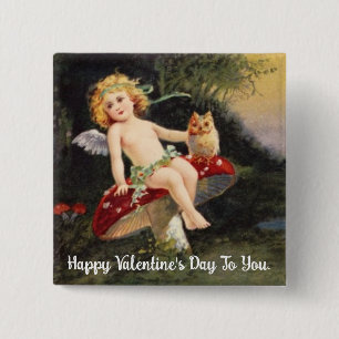 Fairy With Owl Valentine Button