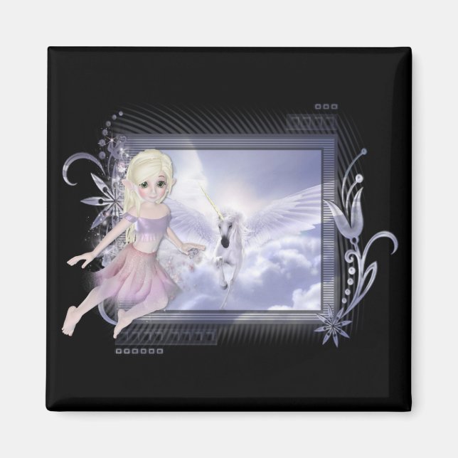 Fairy with Unicorn D2 Designs Magnet (Front)