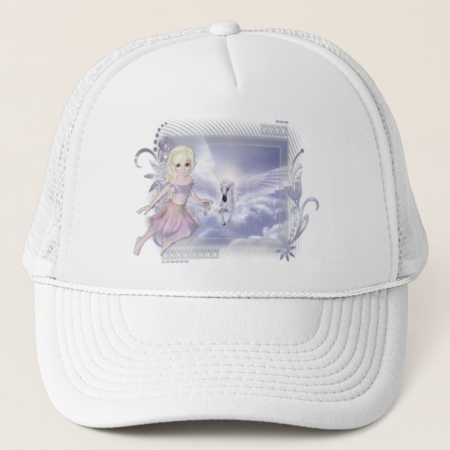 Fairy with Unicorn D2 Designs Trucker Hat (Front)