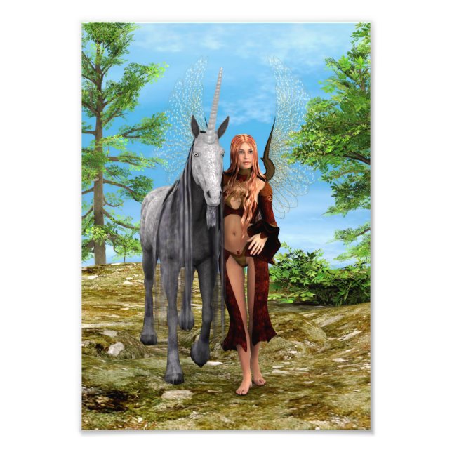 Fairy with Unicorn Photo Print (Front)