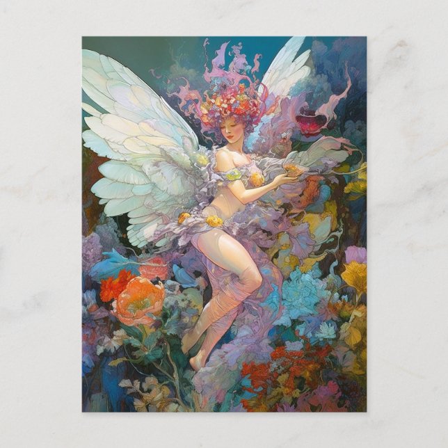 Fairy Woman In Flowers Fantasy Art Postcard (Front)