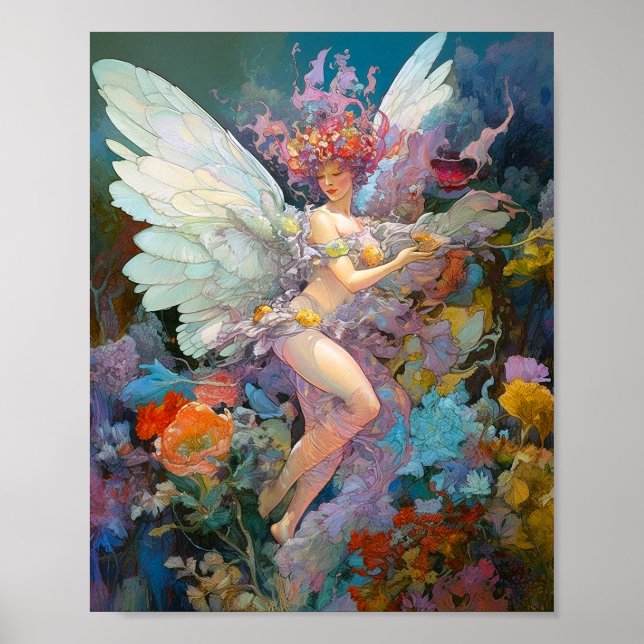 Fairy Woman In Flowers Fantasy Art Poster (Front)