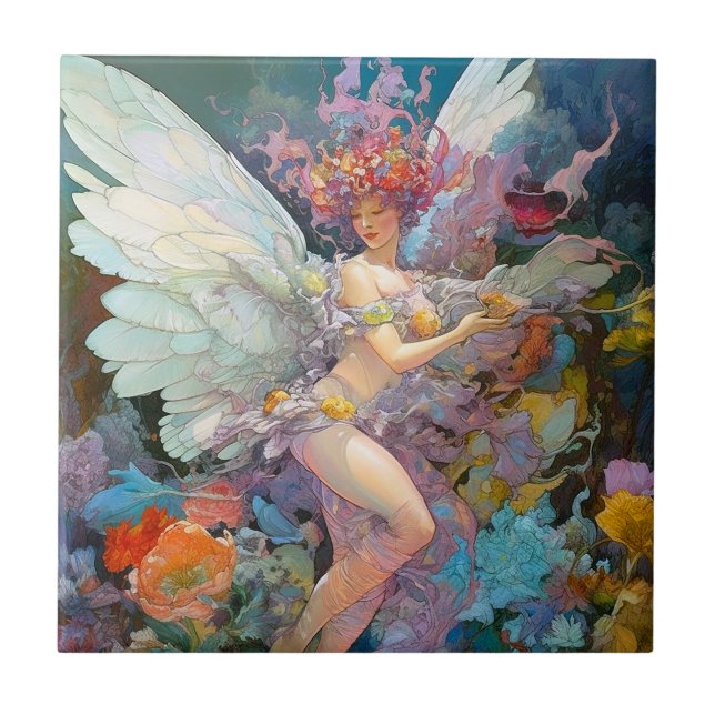 Fairy Woman In Flowers Fantasy Art Tile (Front)