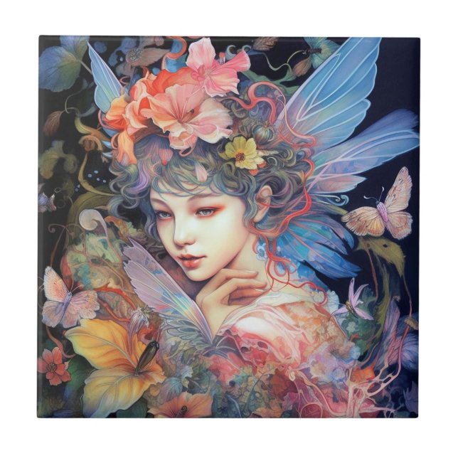 Fairy Woman In Flowers Fantasy Art Tile (Front)